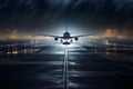Nighttime airport scene with aircraft on runway Royalty Free Stock Photo