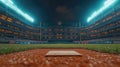 Nighttime baseball stadium view from home plate under bright lights Royalty Free Stock Photo