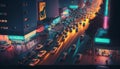 Nighttime Beijing city skyline with blurred traffic motion ,generative AI