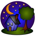 Nighttime Blue House Clip Art