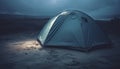 Nighttime camping in a dome tent on a foggy mountain generated by AI