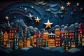 Papercut Christmas Magic City Star, Giftbox, Night Generative AI