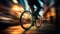 Nighttime city cycling blurred motion, illuminated by vibrant reflections generated by AI Royalty Free Stock Photo