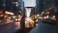 Nighttime city life, skyscrapers and traffic blur in illuminated dusk generated by AI Royalty Free Stock Photo