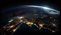 Nighttime City Lights on the Dark Side of Planet Earth Seen from Space, Made with Generative AI Royalty Free Stock Photo