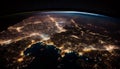 Nighttime City Lights on the Dark Side of Planet Earth Seen from Space, Made with Generative AI Royalty Free Stock Photo