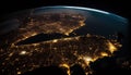 Nighttime City Lights on the Dark Side of Planet Earth Seen from Space, Made with Generative AI Royalty Free Stock Photo