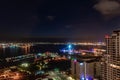 Nighttime city lightson the harbor near the USS Midway on San Diego Bay in Southern California