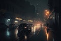 Nighttime City Street Dark and Rainy Urban Scene. AI