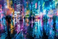 Nighttime City Street Scene With People Walking Royalty Free Stock Photo