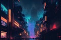 Nighttime cityscape of an Asian cyberpunk metropolis conceptual art illustration