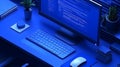 Blue AI Coding Workspace Royalty Free Stock Photo