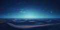 Nighttime desert landscape with starry sky. Rolling sand dunes with space horizon. Abstract atmospheric cloudscape.