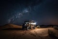 nighttime desert safari with a view of the stars and moon above