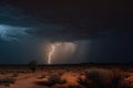 nighttime desert storm with lightning and thunder, bringing dramatic weather to the arid landscape Royalty Free Stock Photo