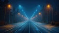 Nighttime Drive: Illuminated Thoroughfare on a Wide Road