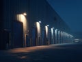 Nighttime Exterior View of Warehouse Loading Docks Royalty Free Stock Photo