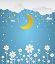 Nighttime with flowers and winter background