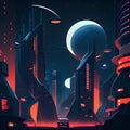 Nighttime Futuristic Cityscape, Made with Generative AI