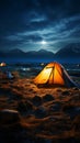 Nighttime haven Tent provides shelter as darkness blankets the sleeping world