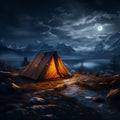 Nighttime haven Tent provides shelter as darkness blankets the sleeping world