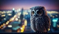 The Nighttime Hunter: Majestic Owl Surveying Its Domain at Sunset. Generative AI