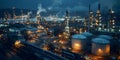 Nighttime image of industrial complex featuring carbon capture and storage facilities. Concept Royalty Free Stock Photo