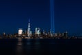 September 11 Tribute In Light Art Installation in the Lower Manhattan New York City Skyline at Night