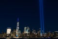 September 11 Tribute In Light Art Installation in the Lower Manhattan New York City Skyline at Night