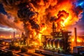 Nighttime Industrial Explosion Capturing the Aftermath of a Catastrophic Event Royalty Free Stock Photo