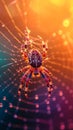 Nighttime intrigue Spooky arachnid spins a multi colored web skillfully