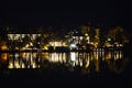 Nighttime landscape light reflections Mirror Lake Lake Placid NY