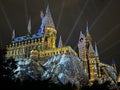 The Nighttime Lights At Hogwarts Castle at Wizarding World of Harry Potter at Universal Islands of Adventure in Orlando, Florida Royalty Free Stock Photo