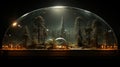 Nighttime Magic: City Fountain with Christmas Tree under Starry Sky