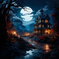 Nighttime Magic: A Mysterious House Bathed in Moonlight