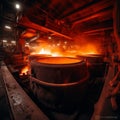 Nighttime Melting: Industrial Furnace with Molten Metal Glow