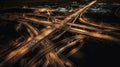 Nighttime Network: Mesmerizing Aerial Photograph Showcasing a Complex Intersecting Highway. Generative AI