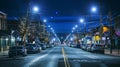 A nighttime photo of a street lined with solarpowered lights highlighting the citys commitment to renewable energy. .