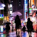 Nighttime rainy Tokyo street scene