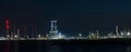 nighttime refinery sea scape Royalty Free Stock Photo