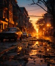 Nighttime Reflections on a Vibrant City Street