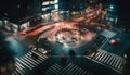 Nighttime rush hour: Blurred motion, glowing city life, crowded streets generated by AI Royalty Free Stock Photo