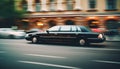 Nighttime rush hour in the city blurred motion, illuminated skyscrapers generated by AI Royalty Free Stock Photo