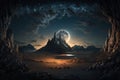 nighttime scene of the land of mordor, with moonlight illuminating the landscape Royalty Free Stock Photo