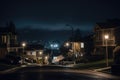 nighttime scene, with streetlights and homes in view, creating a tranquil and peaceful atmosphere