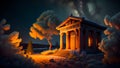 Nighttime Serenity: Illustration of an Ancient Greek Temple in the Greek Nature Landscape at Night