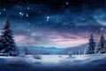 Nighttime serenity Winter landscape with snow covered trees and starry sky