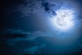 Nighttime sky with clouds and bright full moon with shiny. Royalty Free Stock Photo