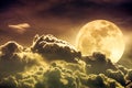 Nighttime sky with clouds and bright full moon with shiny. Sepi Royalty Free Stock Photo