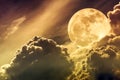 Nighttime sky with clouds and bright full moon with shiny. Sepi Royalty Free Stock Photo